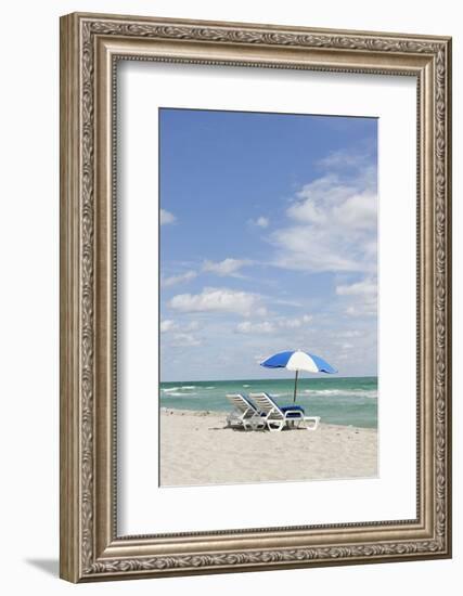 Beach Area at the '44 St', Dumbrella and Loungers, Atlantic Ocean, Miami South Beach, Florida, Usa-Axel Schmies-Framed Photographic Print