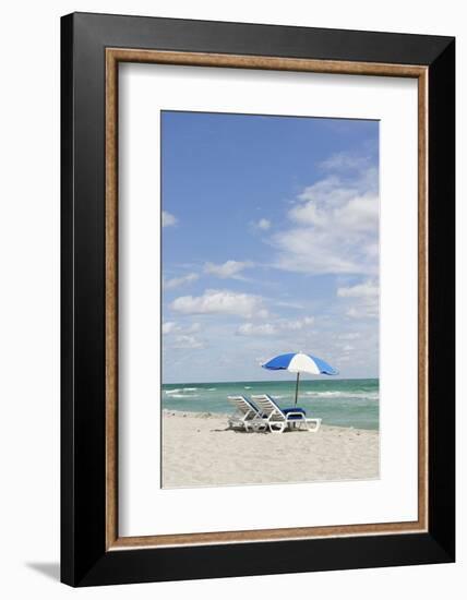 Beach Area at the '44 St', Dumbrella and Loungers, Atlantic Ocean, Miami South Beach, Florida, Usa-Axel Schmies-Framed Photographic Print