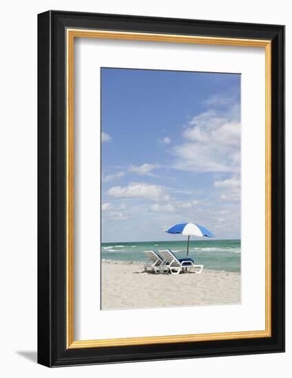 Beach Area at the '44 St', Dumbrella and Loungers, Atlantic Ocean, Miami South Beach, Florida, Usa-Axel Schmies-Framed Photographic Print