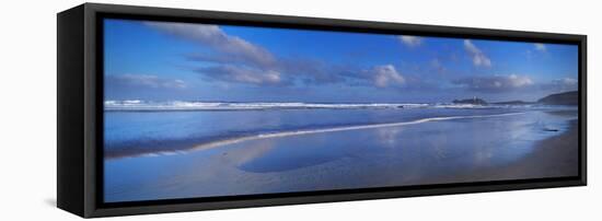 Beach at Sunrise, Gwithian Beach, Godrevy Lighthouse, Cornwall, England-null-Framed Premier Image Canvas