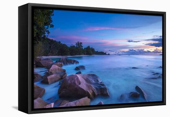 Beach at Sunset, La Digue, Seychelles-Jon Arnold-Framed Premier Image Canvas