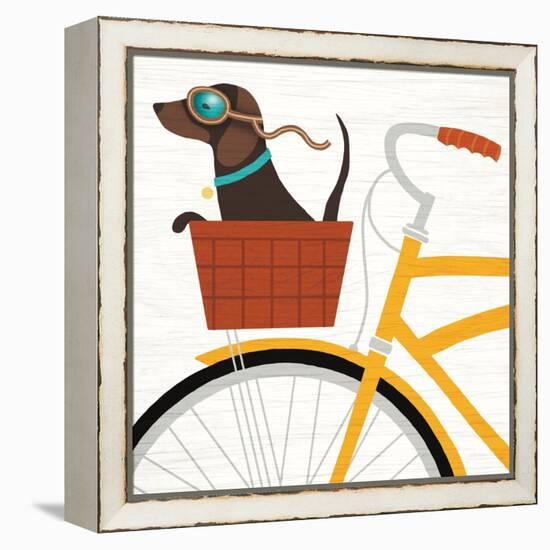 Beach Bums Dachshund Bicycle I-Michael Mullan-Framed Stretched Canvas