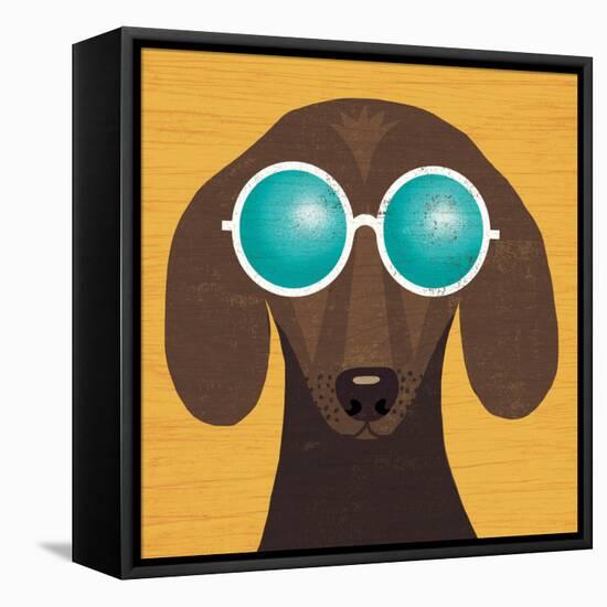 Beach Bums Dachshund I-Michael Mullan-Framed Stretched Canvas