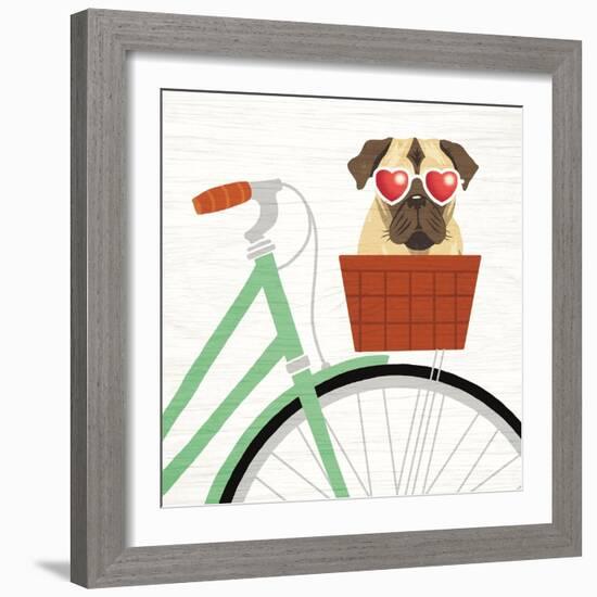 Beach Bums Pug Bicycle I-Michael Mullan-Framed Art Print