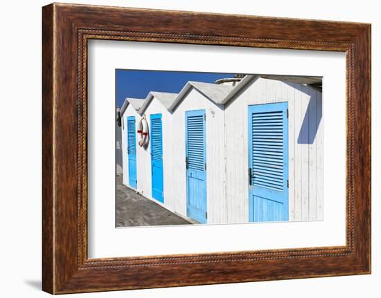 Beach Cabins, Positano, Italy-George Oze-Framed Photographic Print
