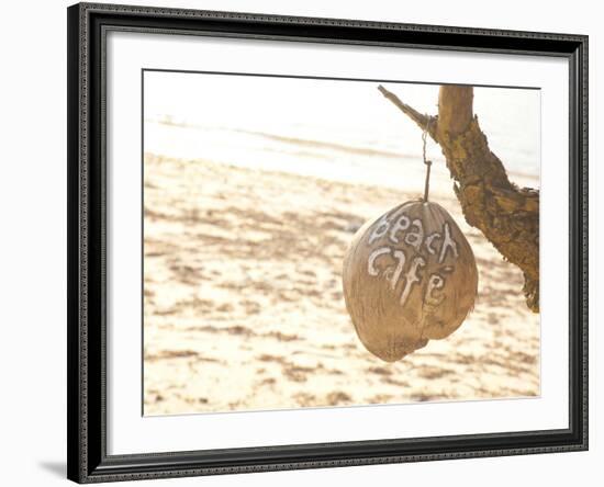 Beach Cafe Written on a Coconut on Gili Trawangan, Gili Isles Archipelago, Indonesia-Matthew Williams-Ellis-Framed Photographic Print