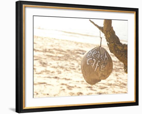 Beach Cafe Written on a Coconut on Gili Trawangan, Gili Isles Archipelago, Indonesia-Matthew Williams-Ellis-Framed Photographic Print