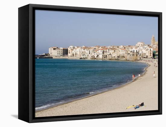 Beach, Cefalu, Sicily, Italy, Mediterranean, Europe-Martin Child-Framed Premier Image Canvas