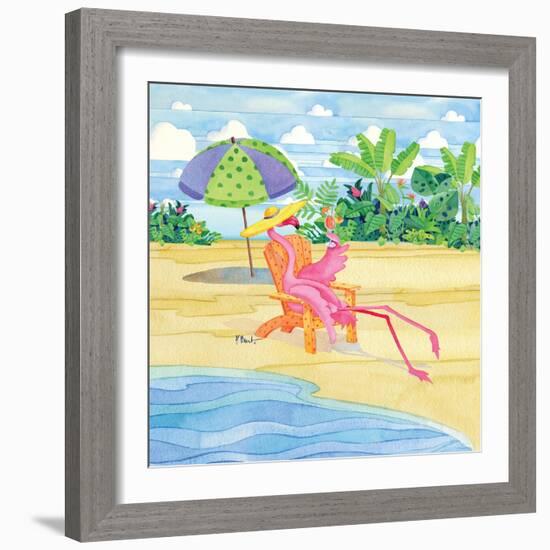 Beach Chair Flamingo-Paul Brent-Framed Art Print