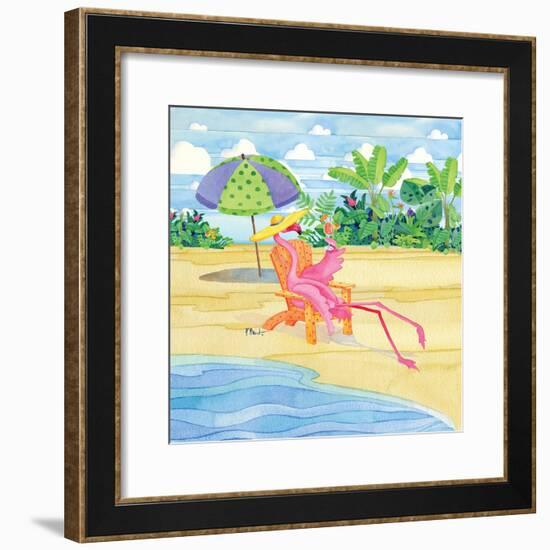 Beach Chair Flamingo-Paul Brent-Framed Art Print