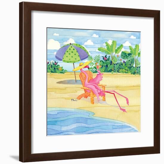 Beach Chair Flamingo-Paul Brent-Framed Art Print