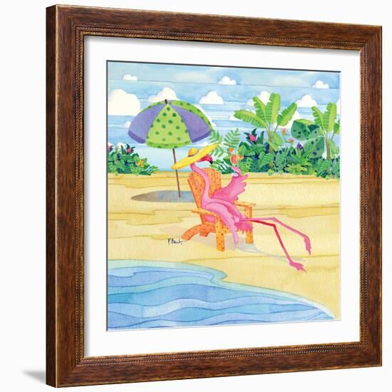 Beach Chair Flamingo-Paul Brent-Framed Art Print