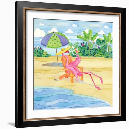 Beach Chair Flamingo-Paul Brent-Framed Art Print