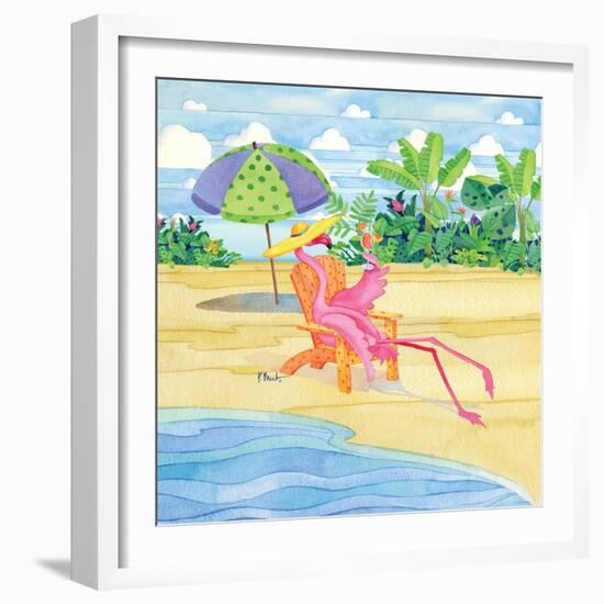 Beach Chair Flamingo-Paul Brent-Framed Art Print