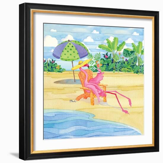 Beach Chair Flamingo-Paul Brent-Framed Art Print