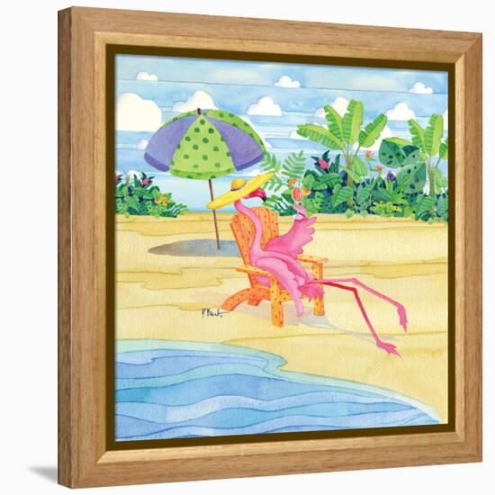 Beach Chair Flamingo-Paul Brent-Framed Stretched Canvas