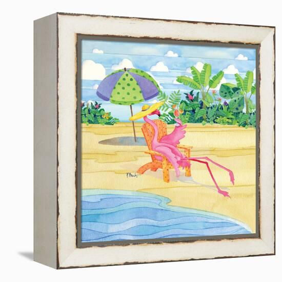 Beach Chair Flamingo-Paul Brent-Framed Stretched Canvas