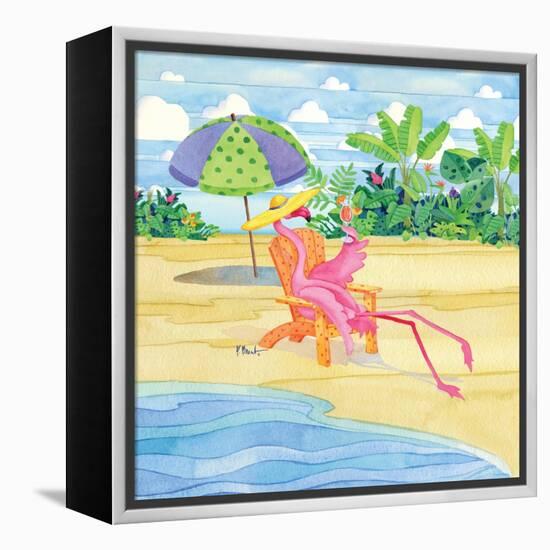Beach Chair Flamingo-Paul Brent-Framed Stretched Canvas