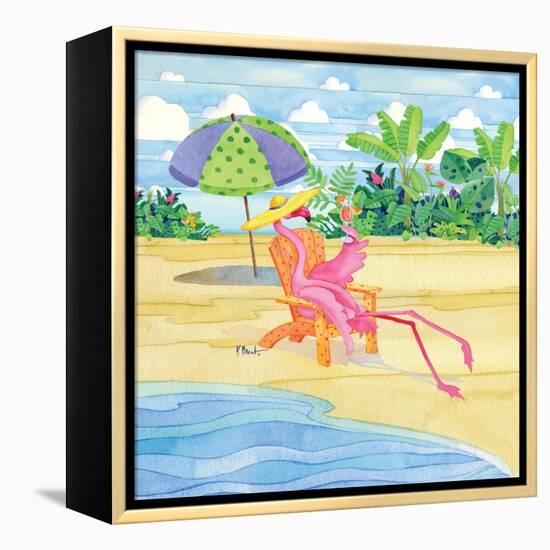 Beach Chair Flamingo-Paul Brent-Framed Stretched Canvas