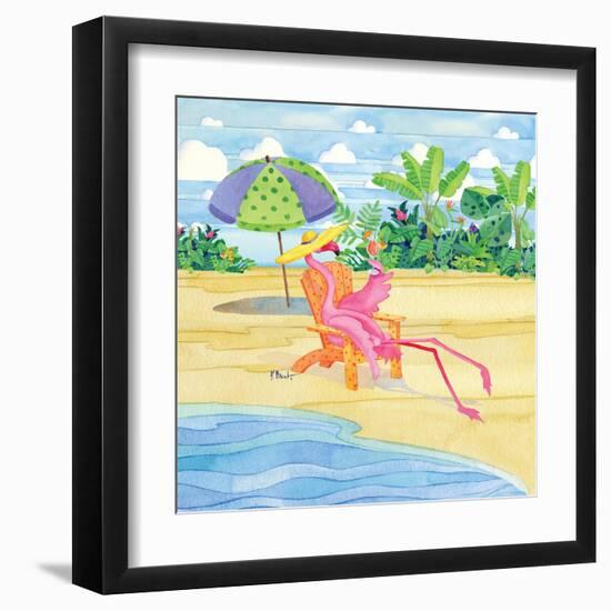 Beach Chair Flamingo-Paul Brent-Framed Art Print