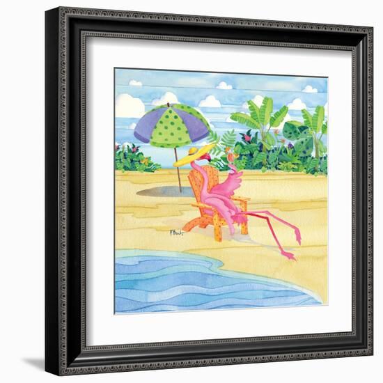 Beach Chair Flamingo-Paul Brent-Framed Art Print