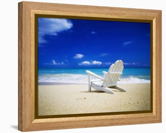 Beach Chair on Empty Beach-Randy Faris-Framed Premier Image Canvas