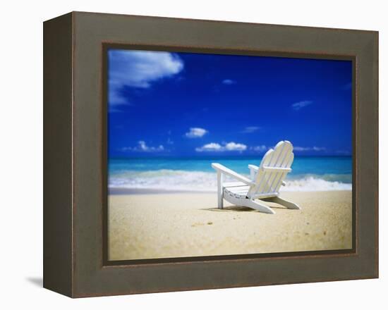 Beach Chair on Empty Beach-Randy Faris-Framed Premier Image Canvas