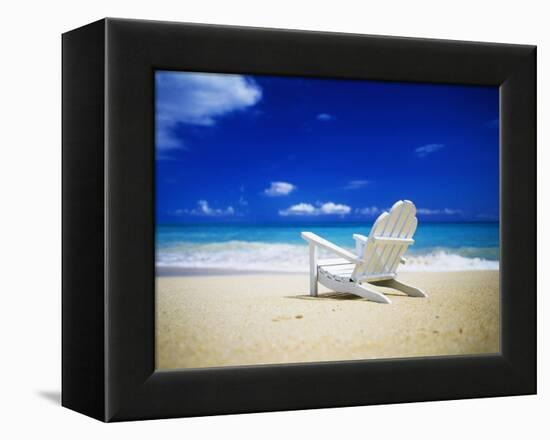 Beach Chair on Empty Beach-Randy Faris-Framed Premier Image Canvas