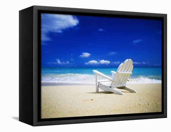 Beach Chair on Empty Beach-Randy Faris-Framed Premier Image Canvas