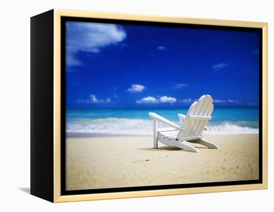 Beach Chair on Empty Beach-Randy Faris-Framed Premier Image Canvas