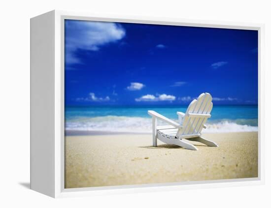 Beach Chair on Empty Beach-Randy Faris-Framed Premier Image Canvas