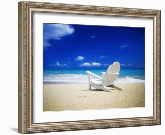 Beach Chair on Empty Beach-Randy Faris-Framed Photographic Print