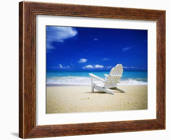 Beach Chair on Empty Beach-Randy Faris-Framed Photographic Print