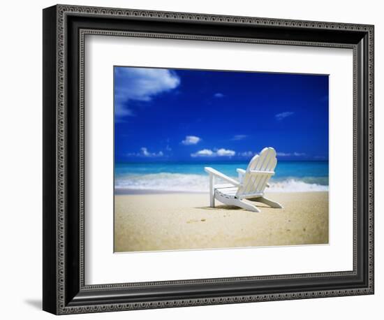 Beach Chair on Empty Beach-Randy Faris-Framed Photographic Print