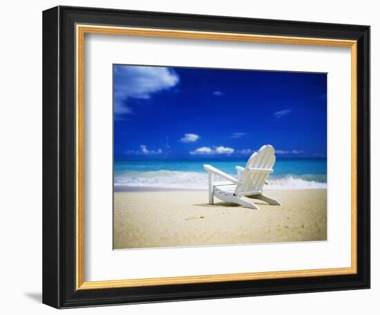 Beach Chair on Empty Beach-Randy Faris-Framed Photographic Print