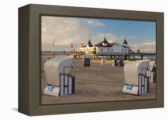 Beach Chairs and the Historic Pier in Ahlbeck on the Island of Usedom-Miles Ertman-Framed Premier Image Canvas