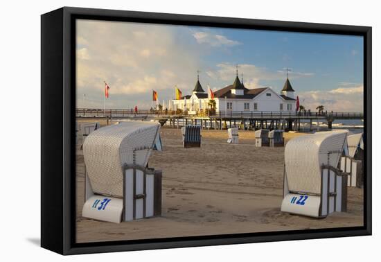 Beach Chairs and the Historic Pier in Ahlbeck on the Island of Usedom-Miles Ertman-Framed Premier Image Canvas