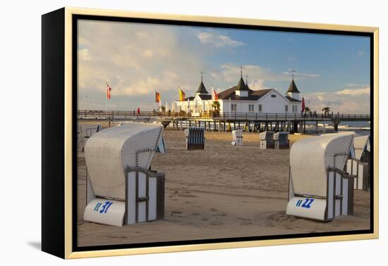 Beach Chairs and the Historic Pier in Ahlbeck on the Island of Usedom-Miles Ertman-Framed Premier Image Canvas