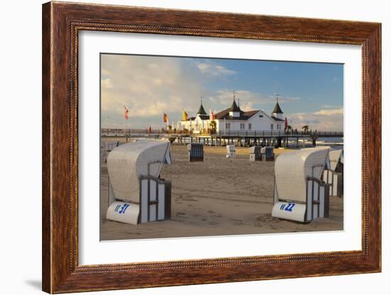 Beach Chairs and the Historic Pier in Ahlbeck on the Island of Usedom-Miles Ertman-Framed Photographic Print