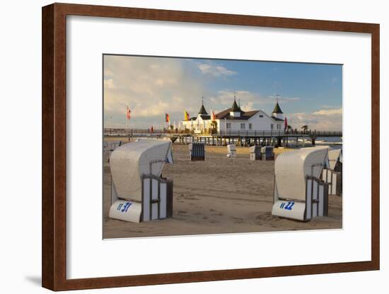 Beach Chairs and the Historic Pier in Ahlbeck on the Island of Usedom-Miles Ertman-Framed Photographic Print