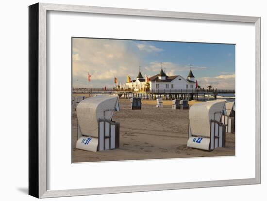 Beach Chairs and the Historic Pier in Ahlbeck on the Island of Usedom-Miles Ertman-Framed Photographic Print