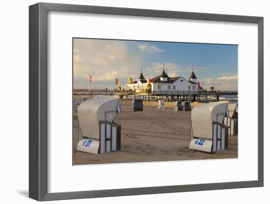 Beach Chairs and the Historic Pier in Ahlbeck on the Island of Usedom-Miles Ertman-Framed Photographic Print