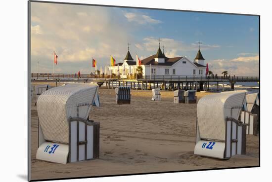 Beach Chairs and the Historic Pier in Ahlbeck on the Island of Usedom-Miles Ertman-Mounted Photographic Print