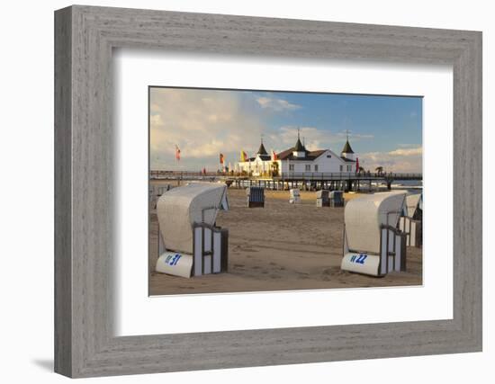 Beach Chairs and the Historic Pier in Ahlbeck on the Island of Usedom-Miles Ertman-Framed Photographic Print