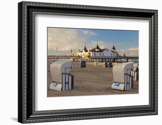 Beach Chairs and the Historic Pier in Ahlbeck on the Island of Usedom-Miles Ertman-Framed Photographic Print