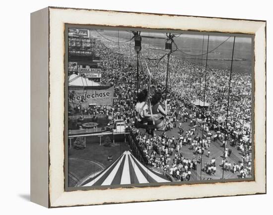 Beach Crowds as Seen from the Parachute Jump at Steeple Park, Coney Island, NY, 1950-null-Framed Stretched Canvas