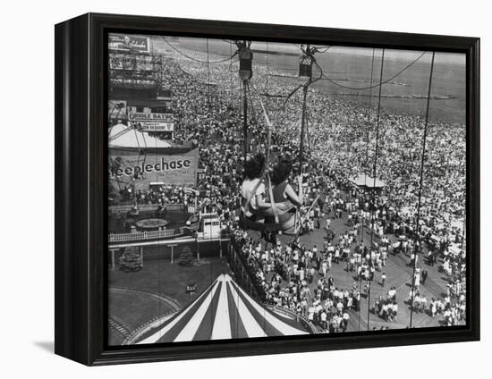 Beach Crowds as Seen from the Parachute Jump at Steeple Park, Coney Island, NY, 1950-null-Framed Stretched Canvas