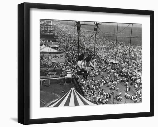 Beach Crowds as Seen from the Parachute Jump at Steeple Park, Coney Island, NY, 1950-null-Framed Photo