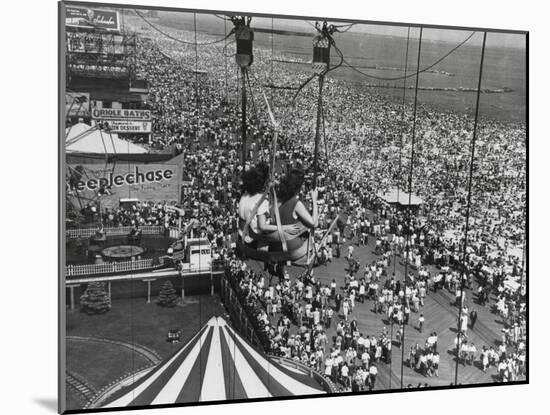 Beach Crowds as Seen from the Parachute Jump at Steeple Park, Coney Island, NY, 1950-null-Mounted Photo