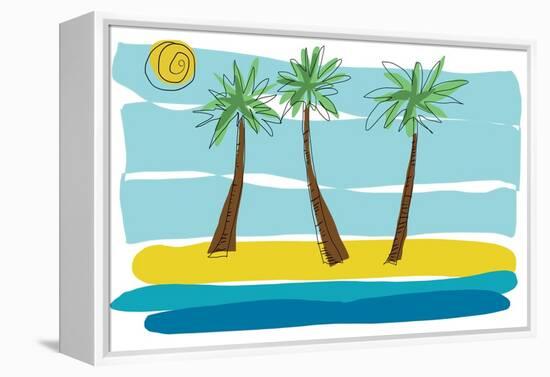 Beach Day Palms 1-Jan Weiss-Framed Stretched Canvas